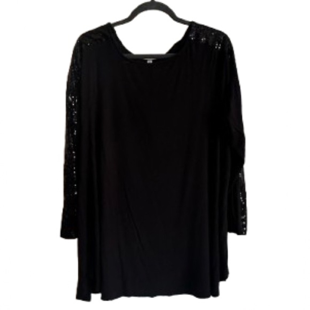 P & Rose Black Women's Long Sleeve Sequin Accent Top -2X